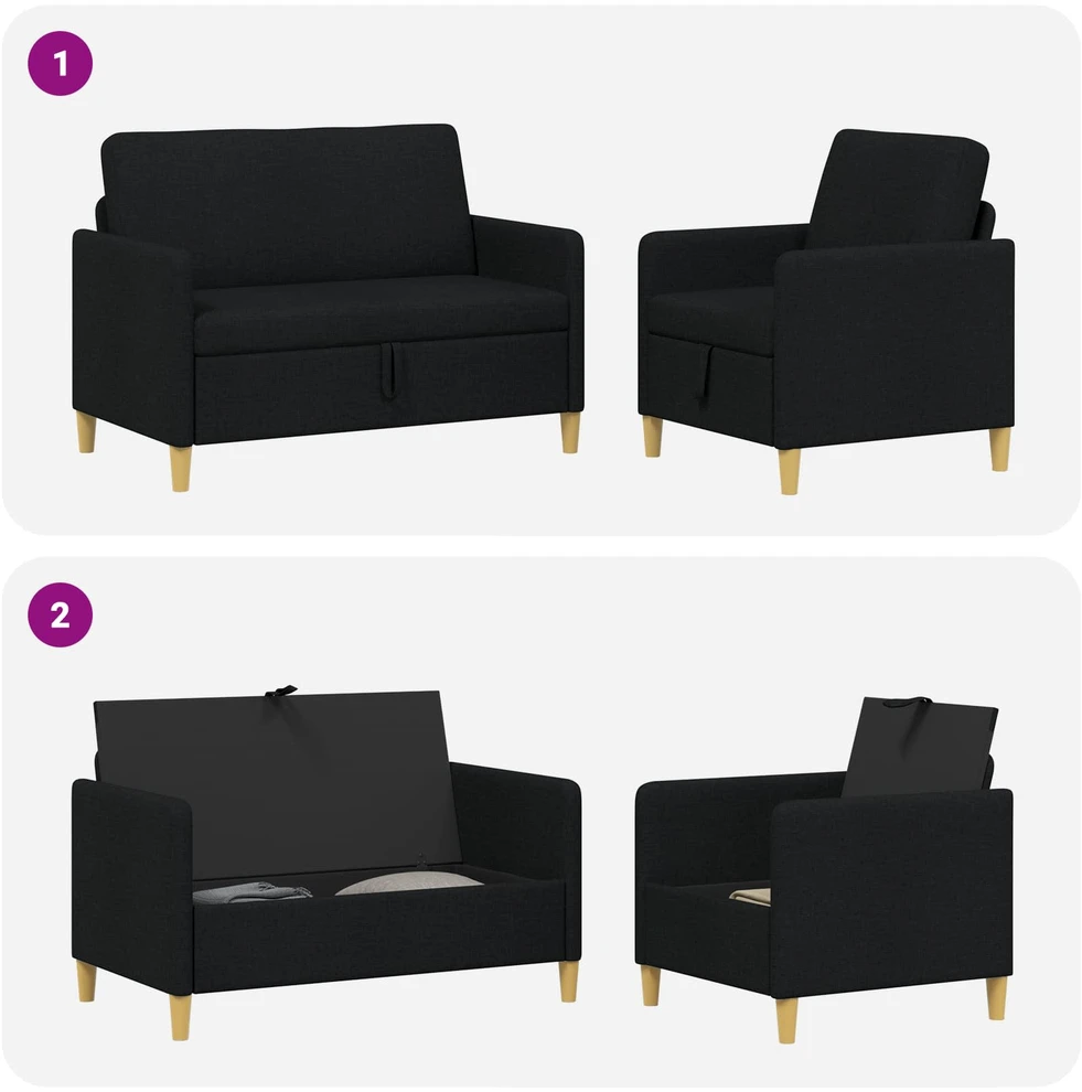 Sofa Sofos komplektas su saugojimu 2 vnt. 3 vietos Juoda