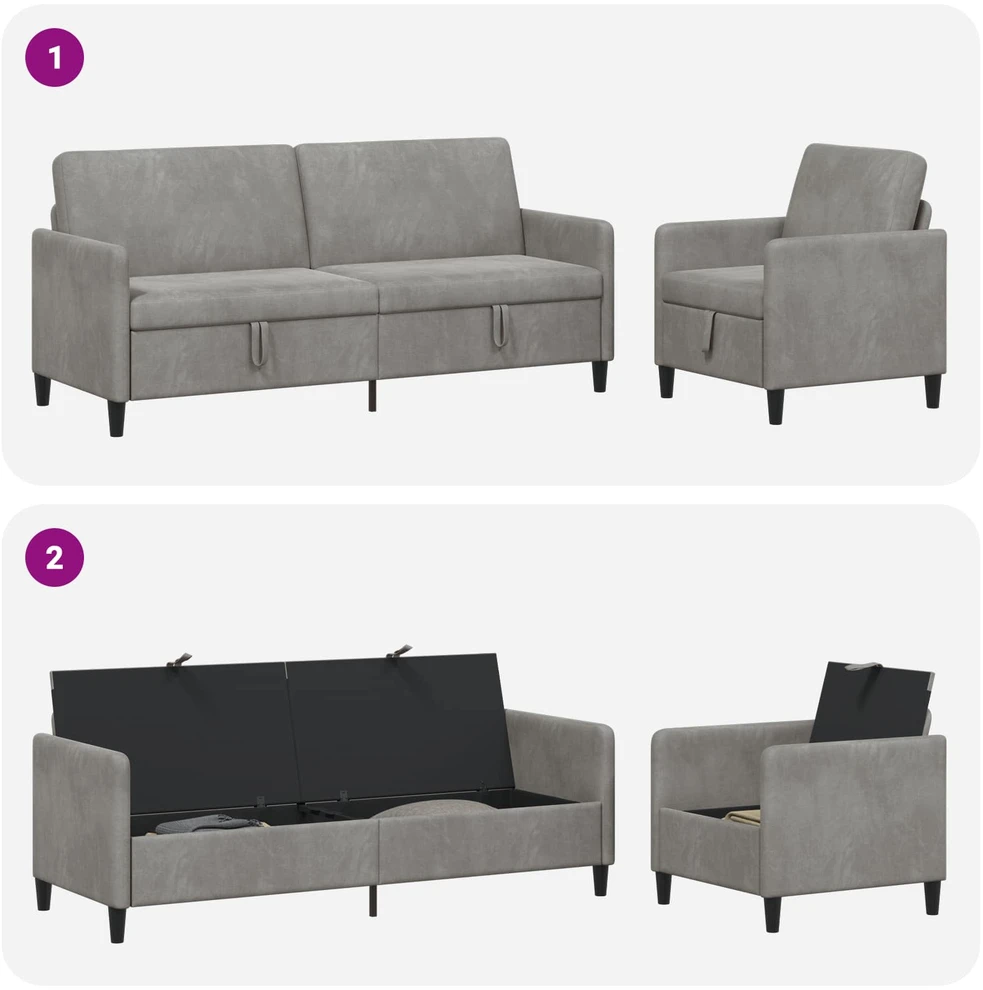 Sofa Sofos komplektas su saugojimu 2 vnt. Šviesiai pilka Poliesteris
