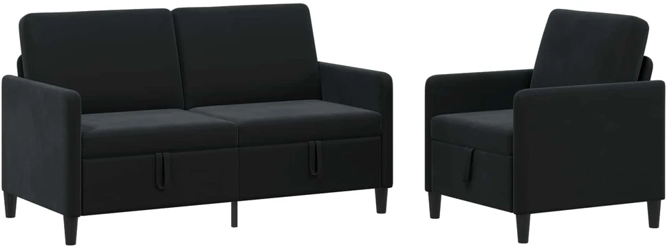Sofa Sofos komplektas su saugojimu 2 vnt. Juoda Poliesteris