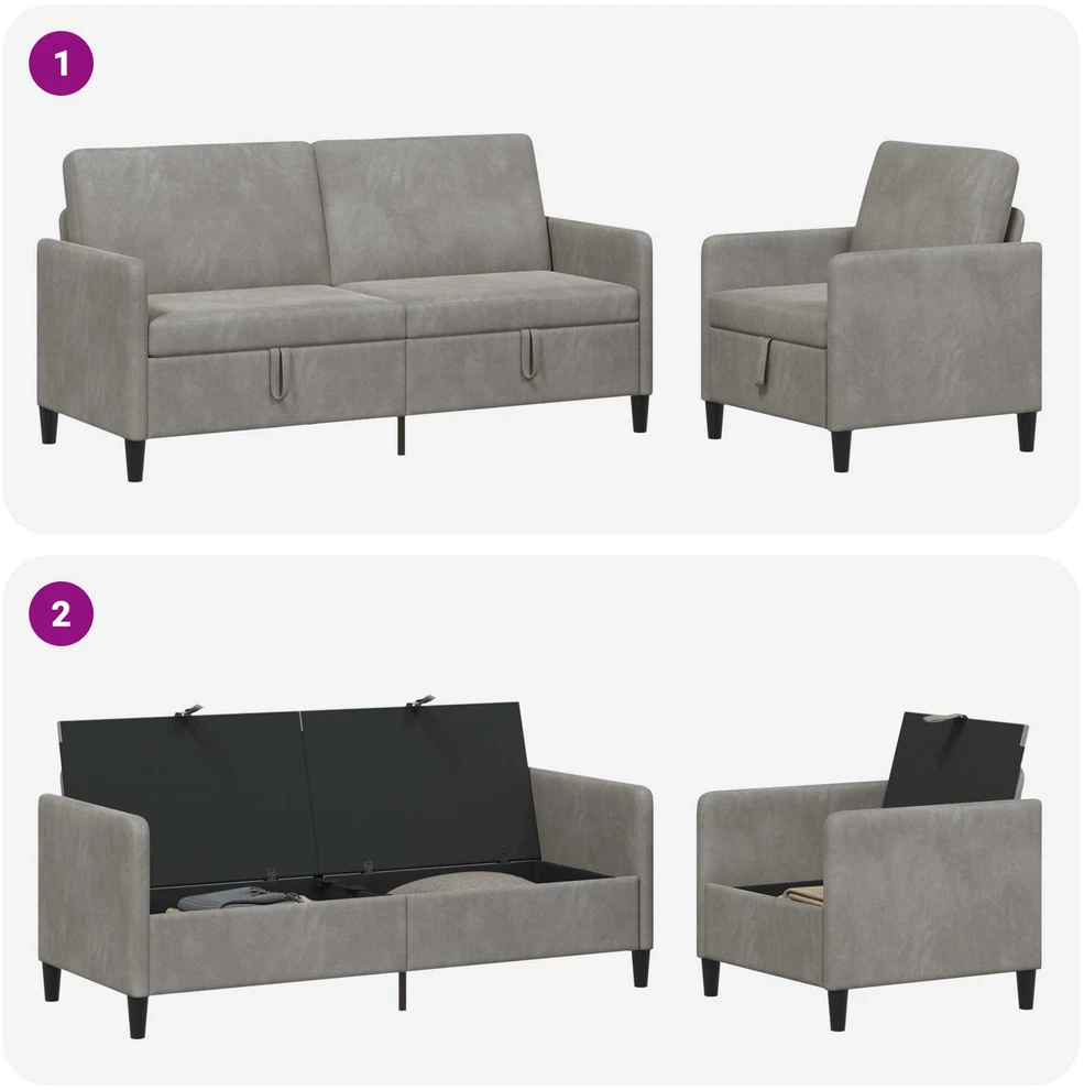 Sofa Sofos komplektas su saugojimu 2 vnt. Šviesiai pilka Poliesteris