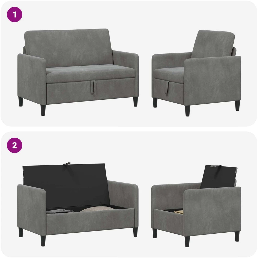 Sofa Sofos komplektas su saugojimu 2 vnt. Tamsiai pilka Poliesteris