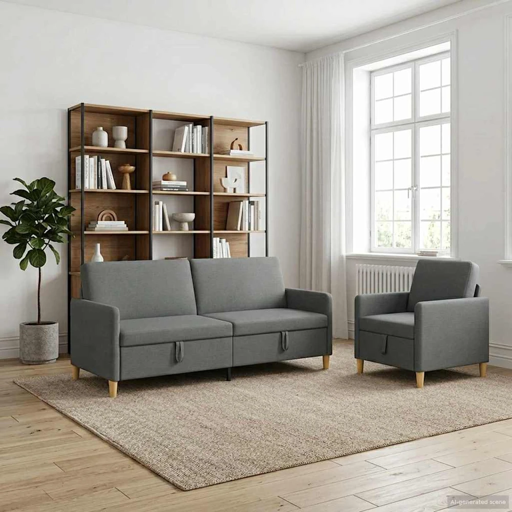 Sofa Sofos komplektas su saugojimu 2 vnt. Tamsiai pilka Poliesteris