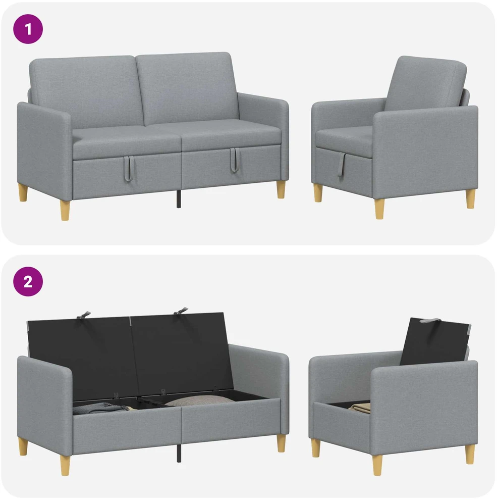 Sofa Sofos komplektas su saugojimu 2 vnt. Šviesiai pilka Poliesteris