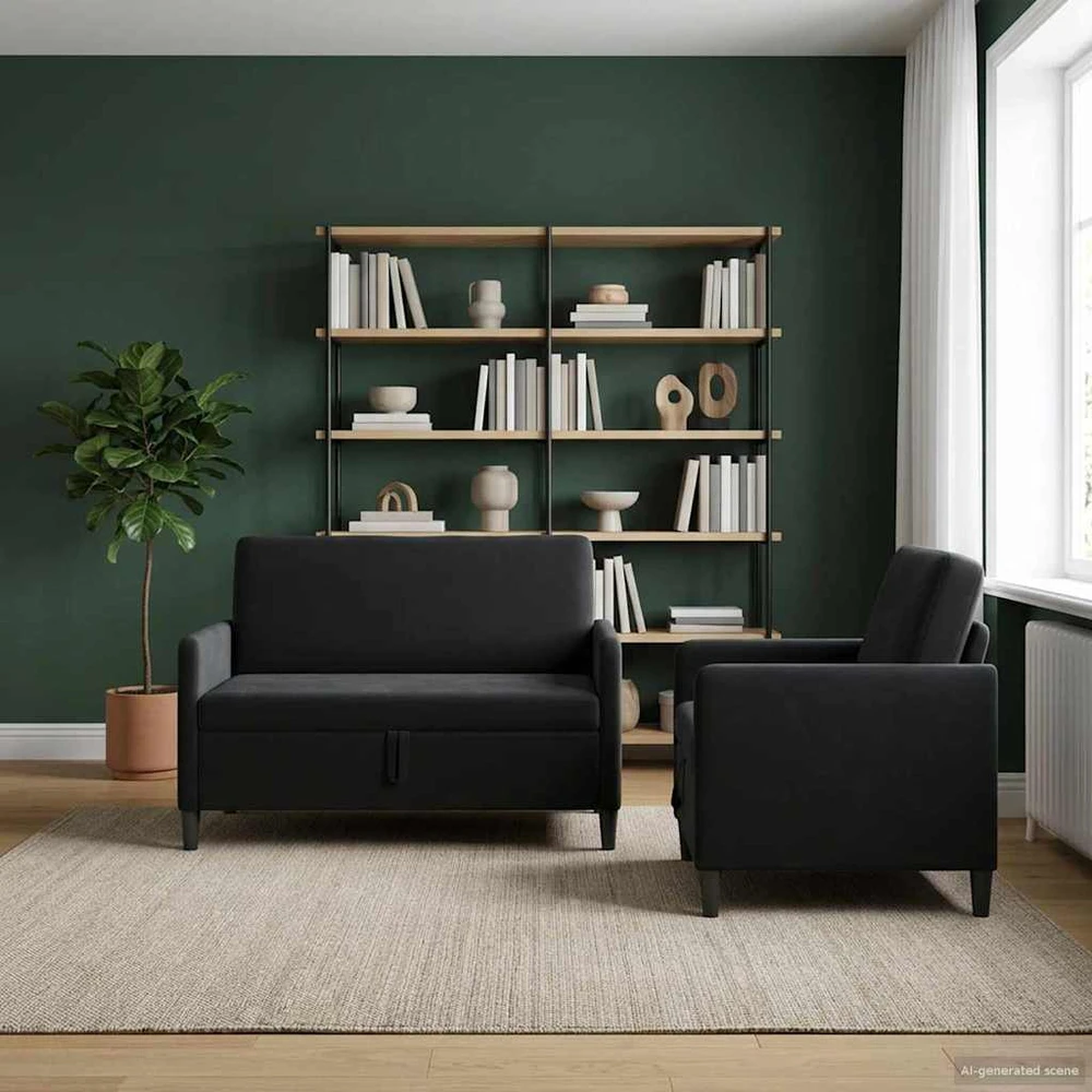 Sofa Sofos komplektas su saugojimu 2 vnt. Juoda Poliesteris