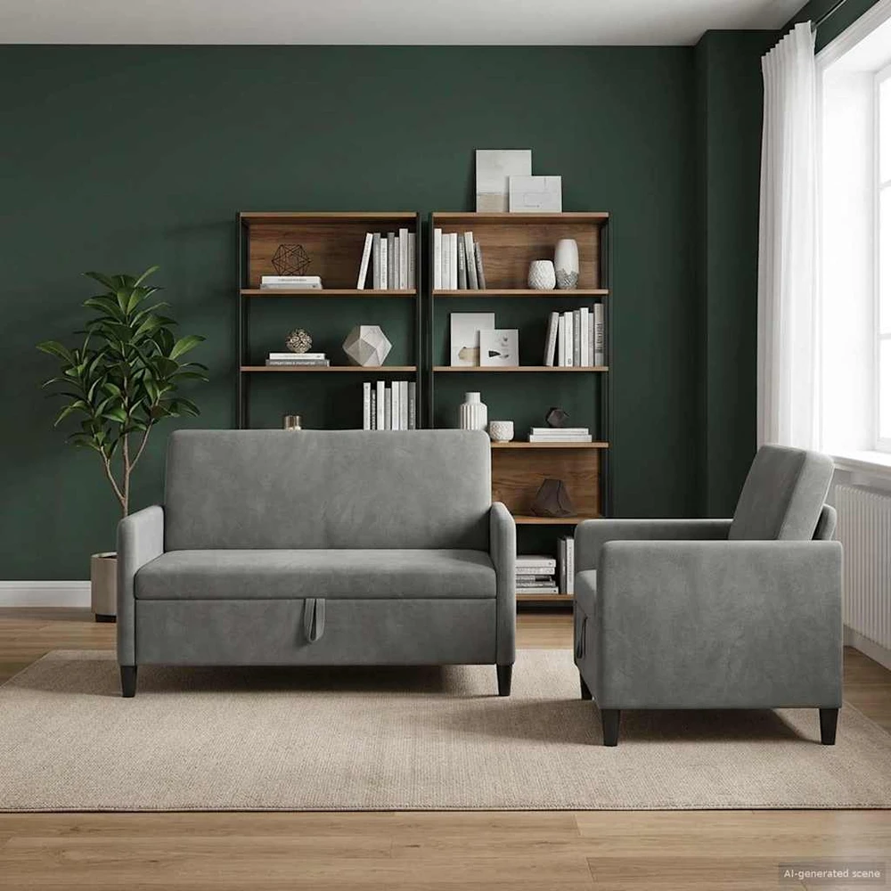 Sofa Sofos komplektas su saugojimu 2 vnt. Tamsiai pilka Poliesteris