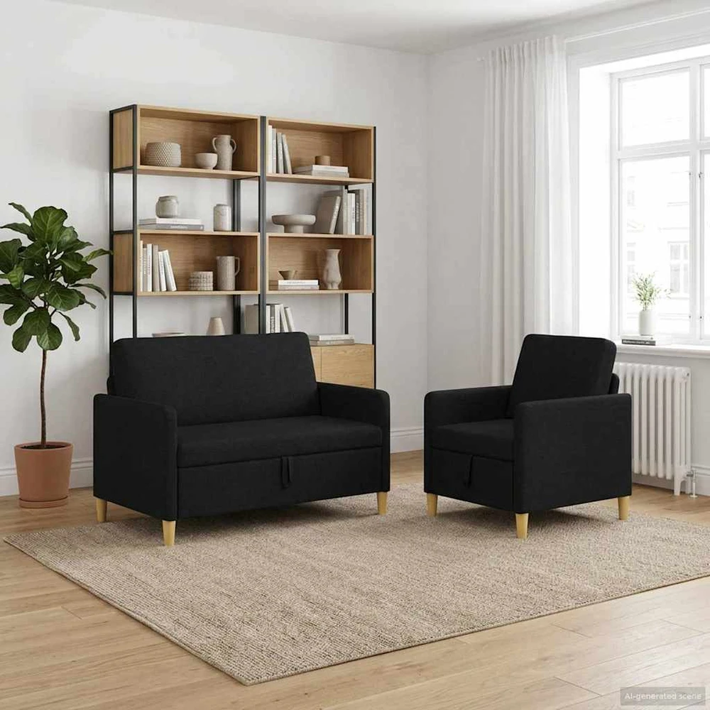 Sofa Sofos komplektas su saugojimu 2 vnt. 3 vietos Juoda