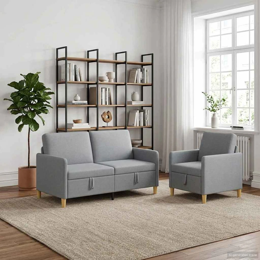 Sofa Sofos komplektas su saugojimu 2 vnt. Šviesiai pilka Poliesteris