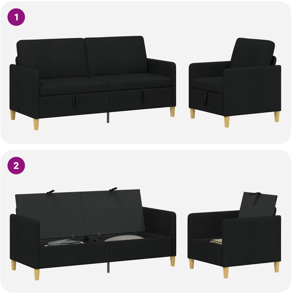 Sofa Sofos komplektas su saugojimu 2 vnt. Juoda Poliesteris
