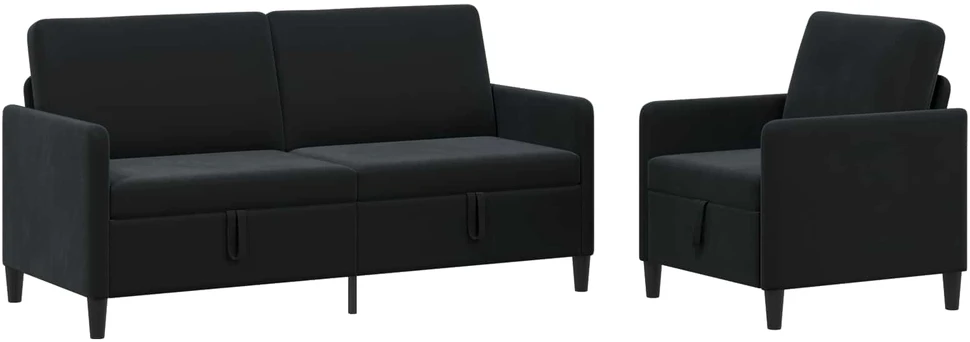 Sofa Sofos komplektas su saugojimu 2 vnt. Juoda Poliesteris