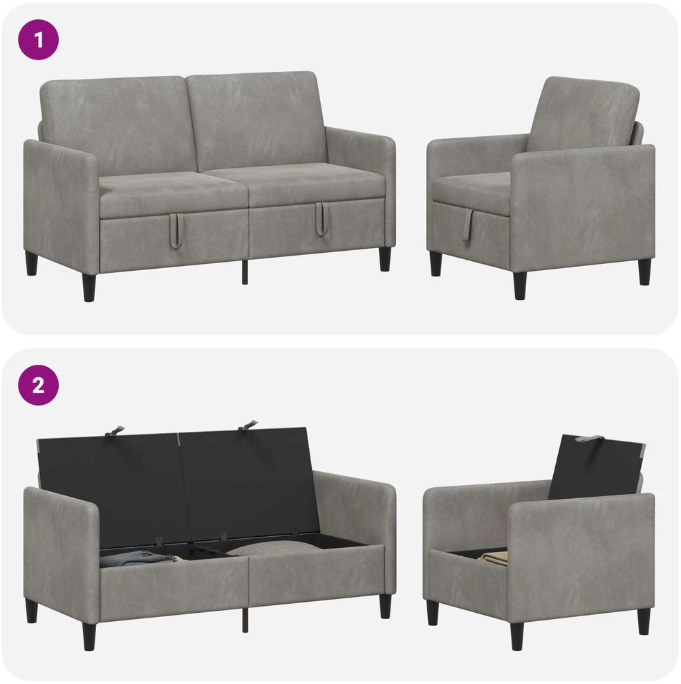 Sofa Sofos komplektas su saugojimu 2 vnt. Šviesiai pilka Poliesteris