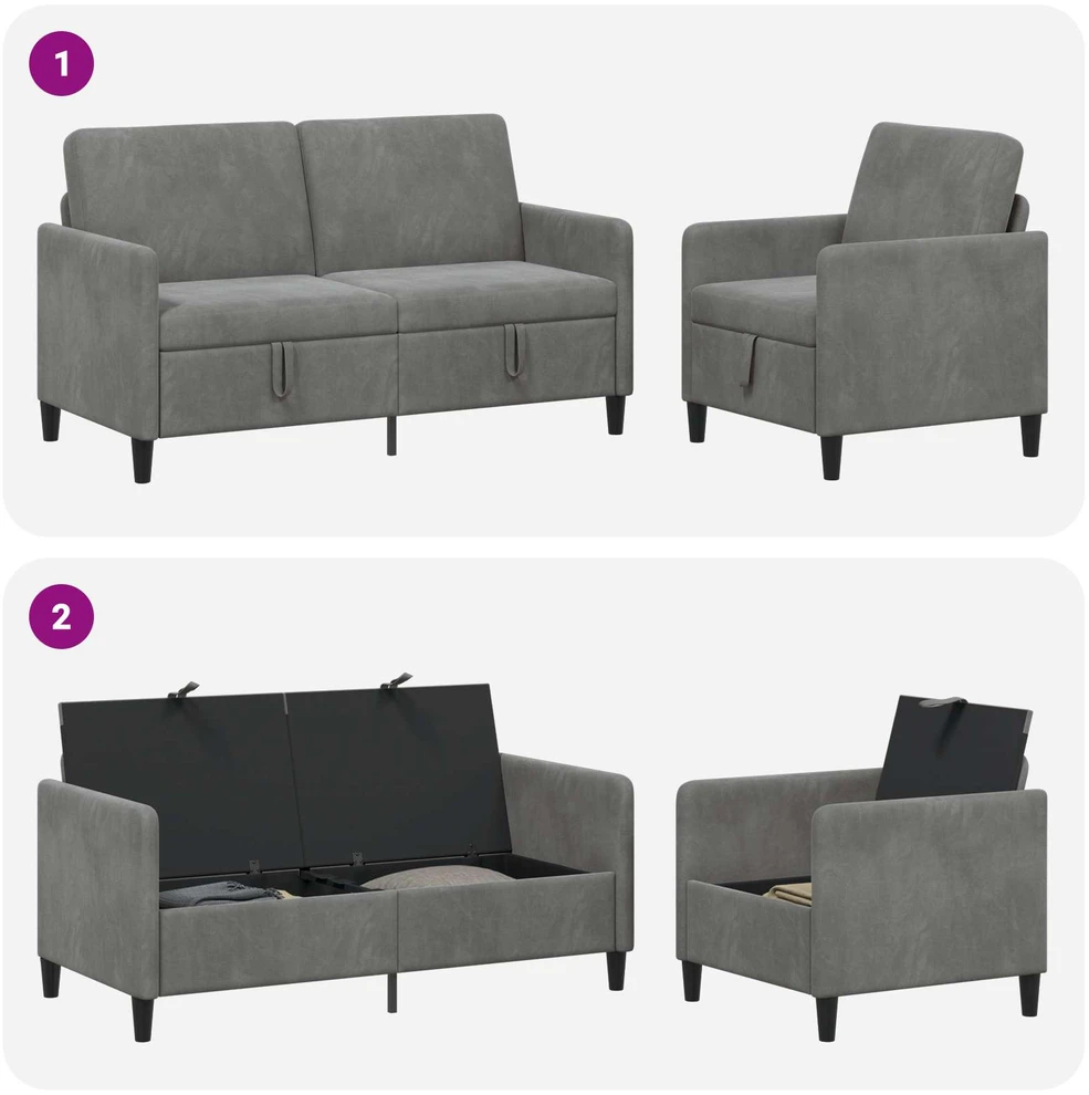 Sofa Sofos komplektas su saugojimu 2 vnt. Tamsiai pilka Poliesteris