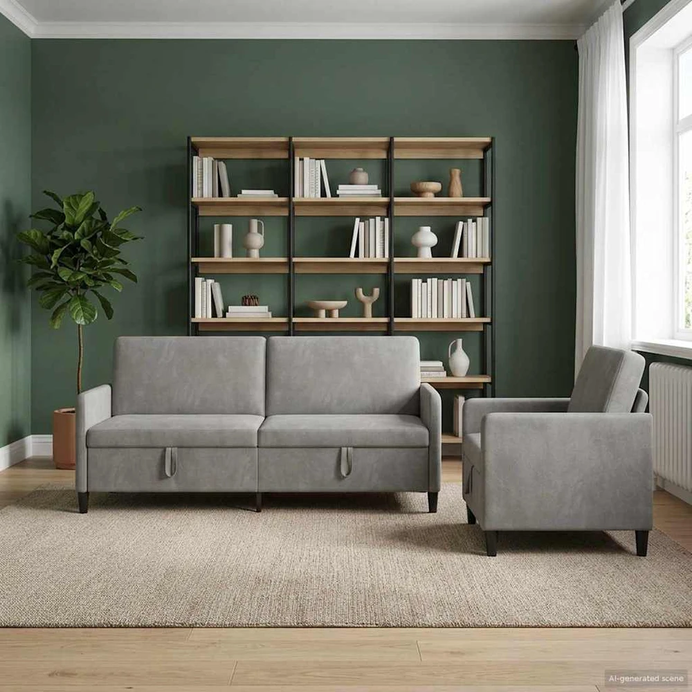 Sofa Sofos komplektas su saugojimu 2 vnt. Šviesiai pilka Poliesteris