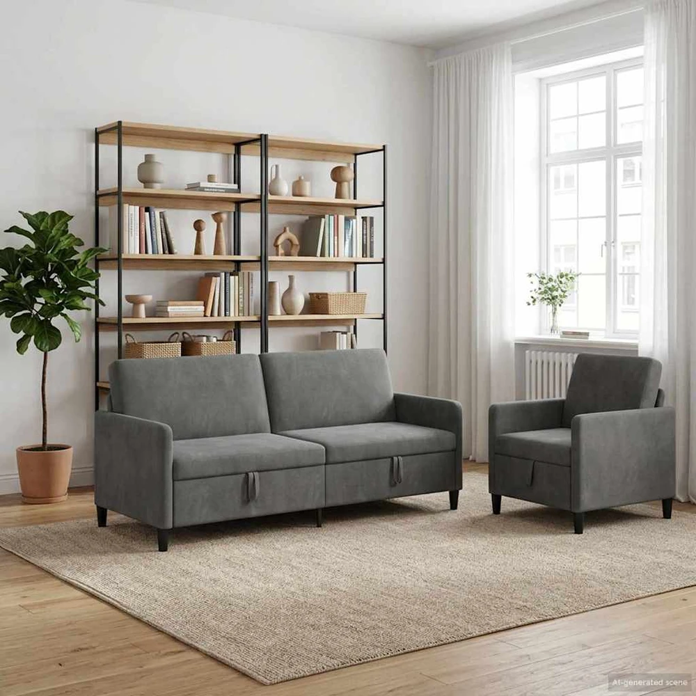 Sofa Sofos komplektas su saugojimu 2 vnt. Tamsiai pilka Poliesteris