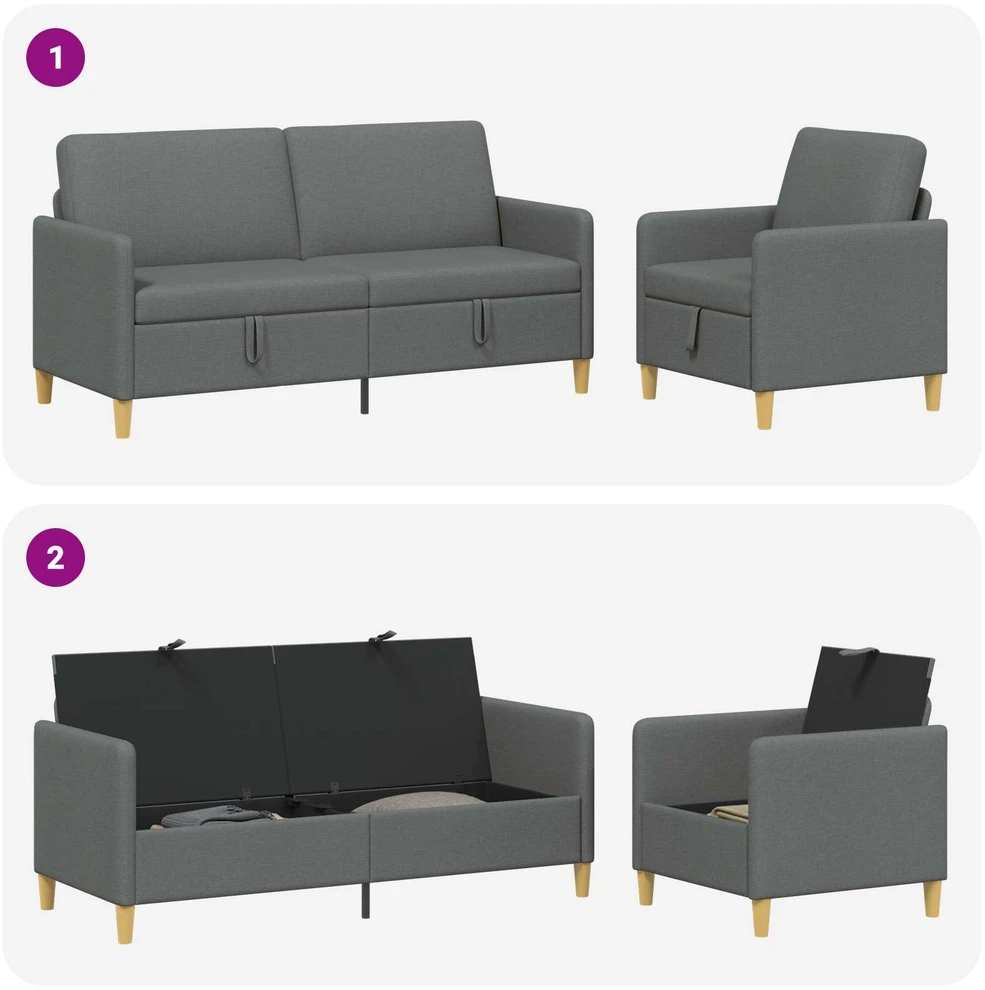 Sofa Sofos komplektas su saugojimu 2 vnt. Tamsiai pilka Poliesteris
