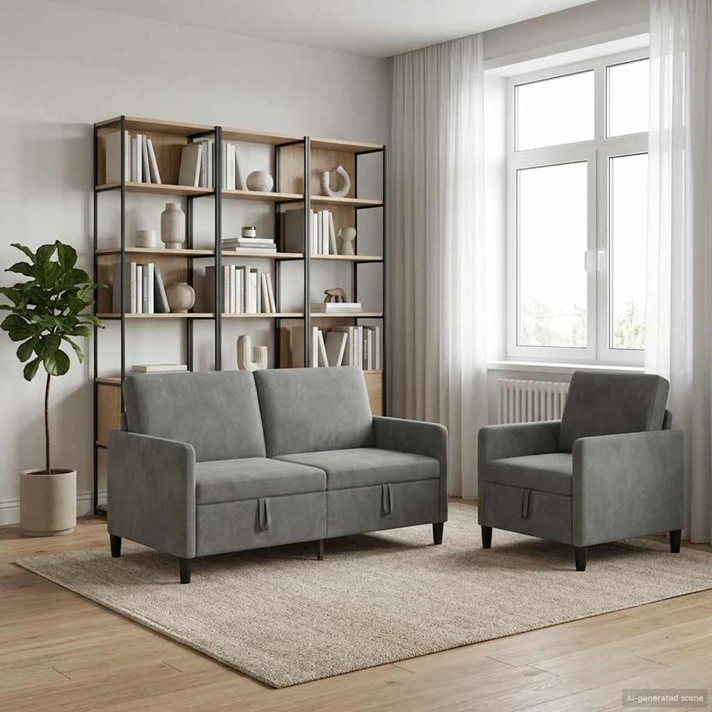 Sofa Sofos komplektas su saugojimu 2 vnt. Tamsiai pilka Poliesteris