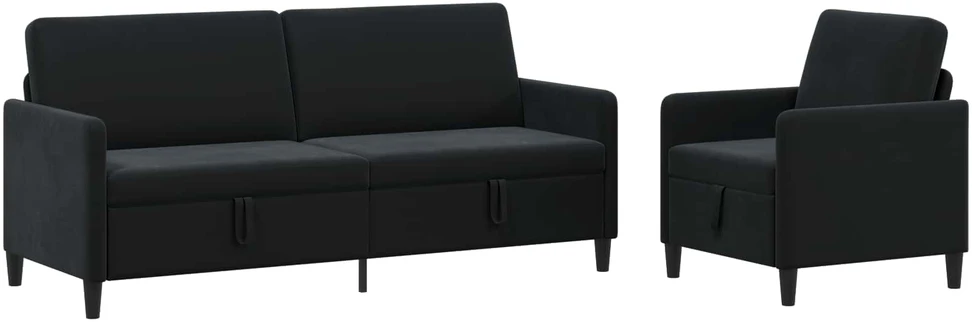 Sofa Sofos komplektas su saugojimu 2 vnt. Juoda Poliesteris
