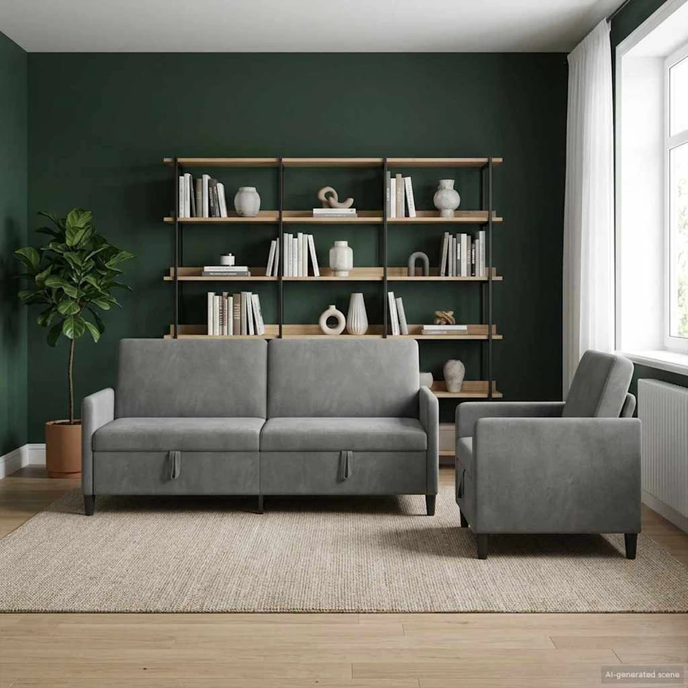 Sofa Sofos komplektas su saugojimu 2 vnt. Tamsiai pilka Poliesteris