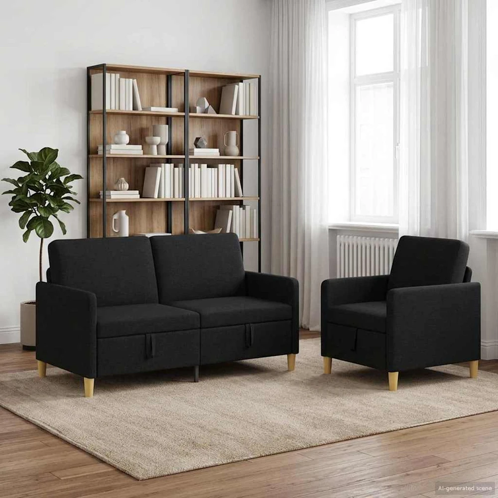 Sofa Sofos komplektas su saugojimu 2 vnt. Juoda Poliesteris