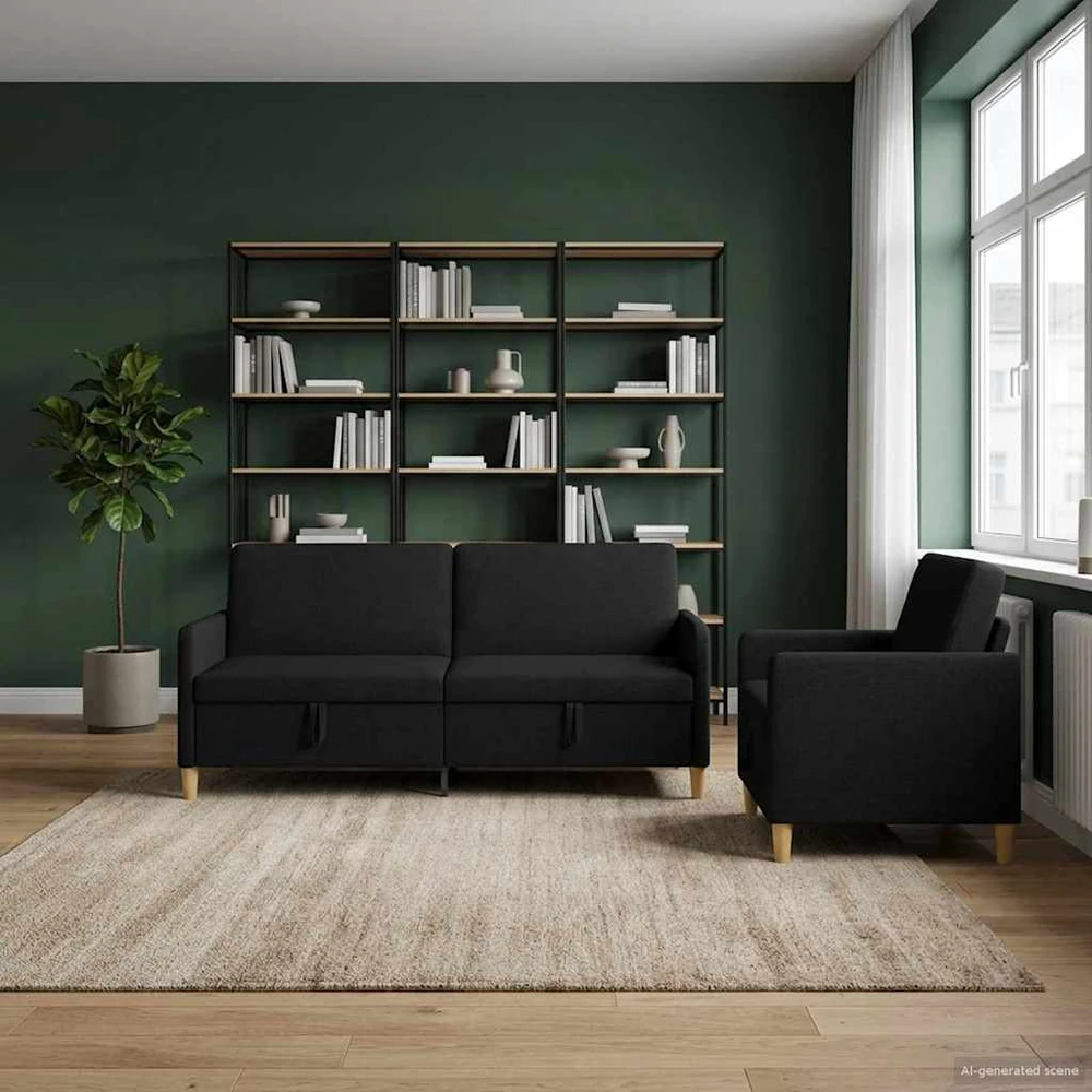 Sofa Sofos komplektas su saugojimu 2 vnt. Juoda Poliesteris