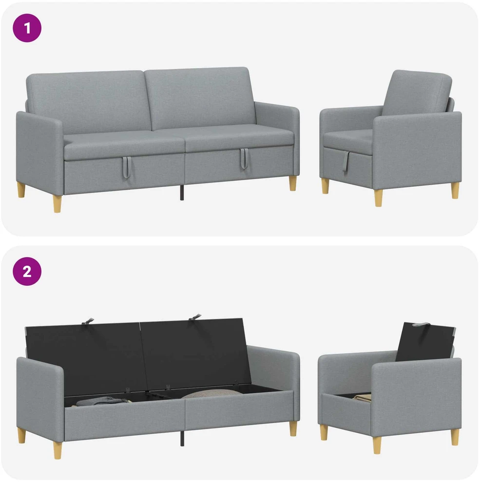 Sofa Sofos komplektas su saugojimu 2 vnt. Šviesiai pilka Poliesteris