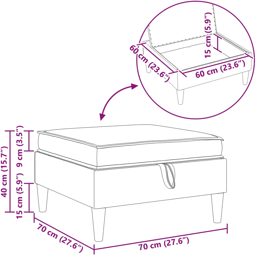 Sofa Sofos pufas su saugojimo funkcija Kreminė Aksomas