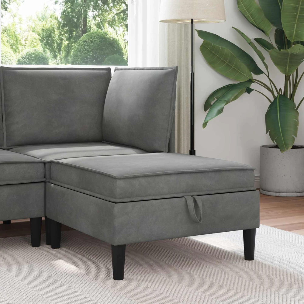 Sofa Sofos pufas su saugojimo funkcija Tamsiai pilka Aksomas