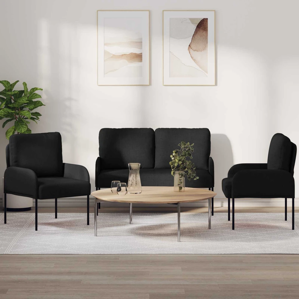 Sofa Sofų komplektai 3 vnt. Juoda 115 x 56 x 80 cm fanera