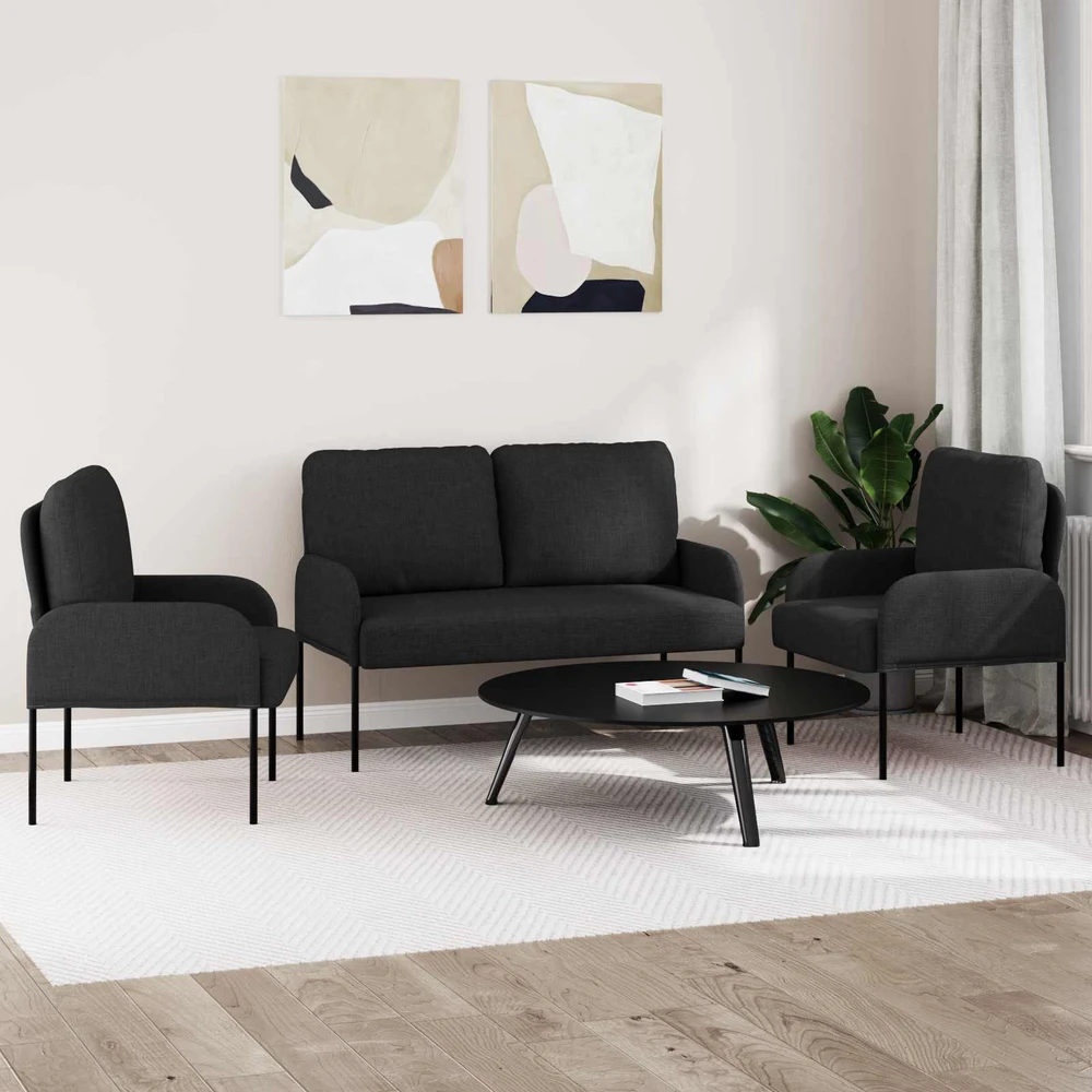 Sofa Sofų komplektai 3 vnt. Juoda 115 x 56 x 80 cm fanera