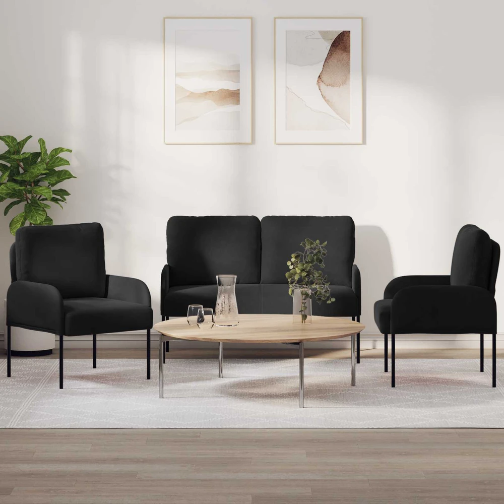Sofa Sofų komplektai 3 vnt. Juoda fanera