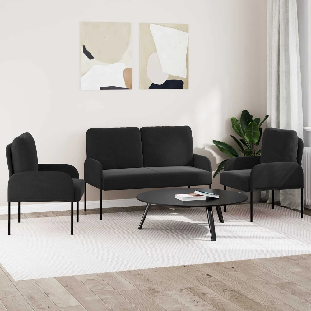 Sofa Sofų komplektai 3 vnt. Juoda fanera