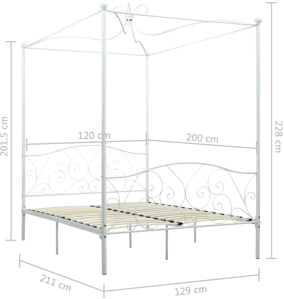 Lova su baldakimu, baltos spalvos, 120x200cm, metalas