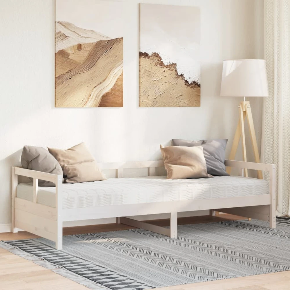 Lova su čiužiniu, balta, 80x200cm, pušies medienos masyvas