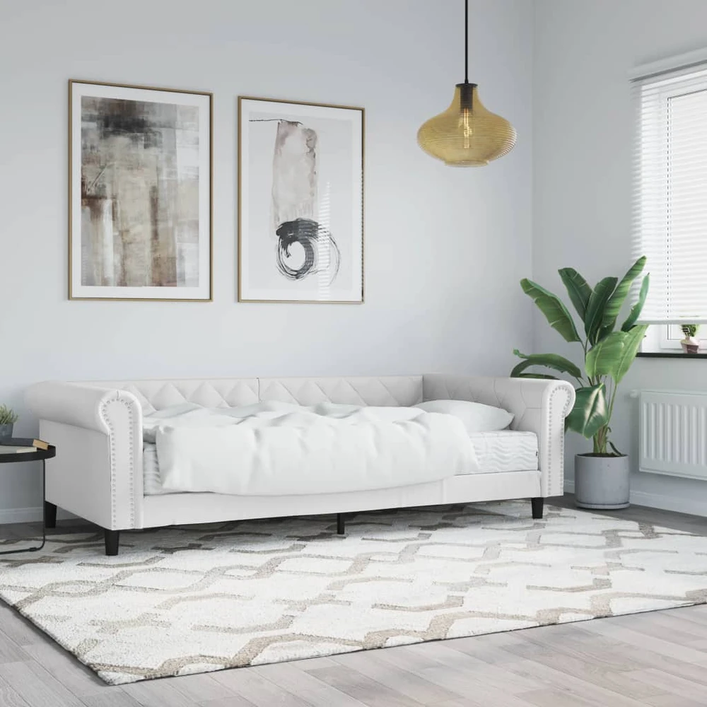 Lova su čiužiniu, baltos spalvos, 90x200cm, dirbtinė oda