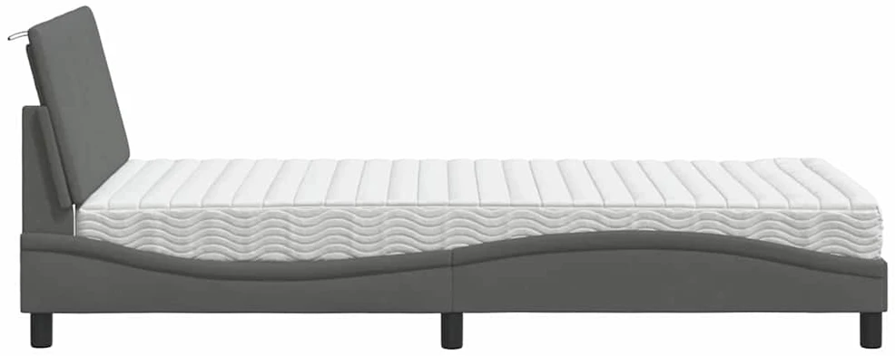 Lova su čiužiniu, Hanko, tamsiai pilkos spalvos, 100x200cm, audinys