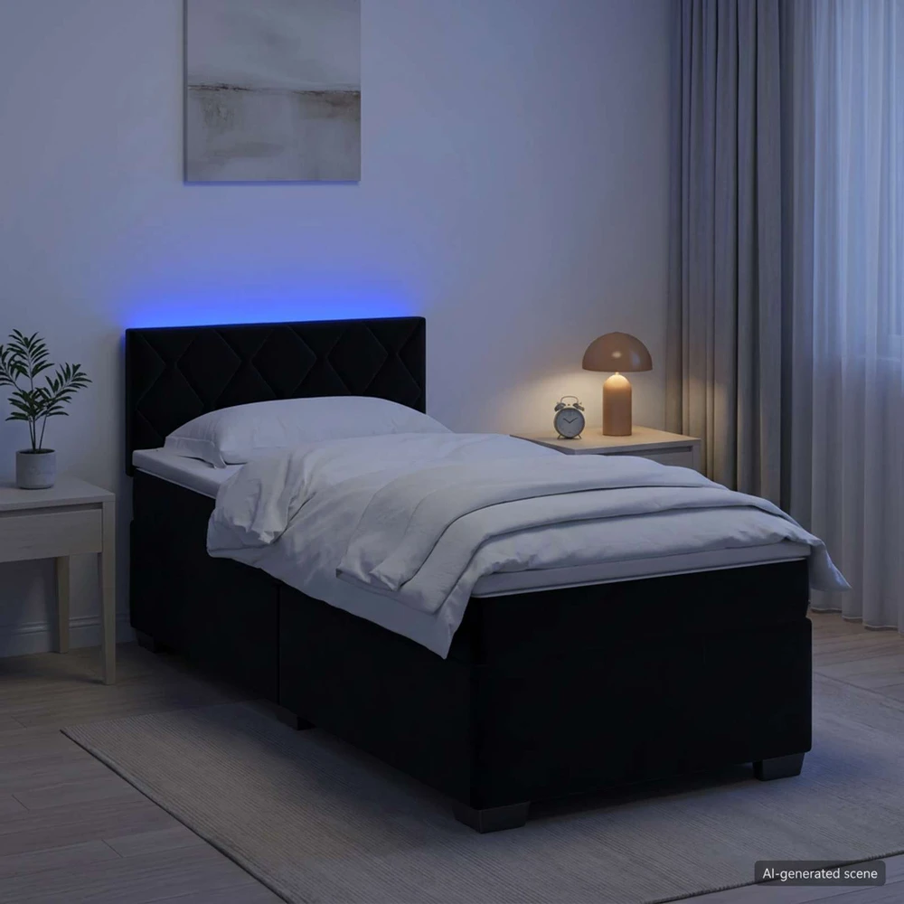 Lova su čiužiniu ir LED apšvietimu Juoda 100 x 200 cm Aksomas
