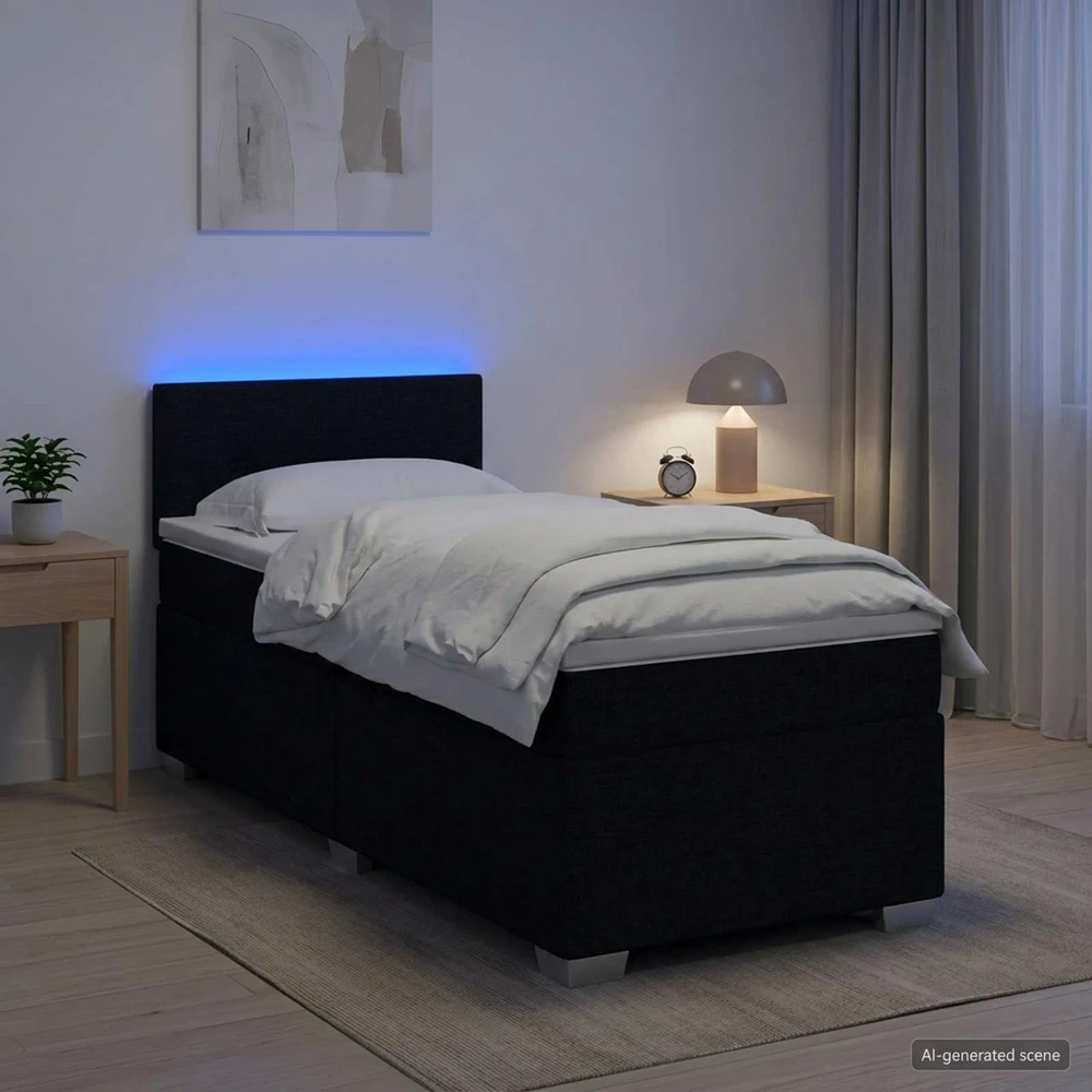 Lova su čiužiniu ir LED apšvietimu Juoda 90 x 190 cm Audinys
