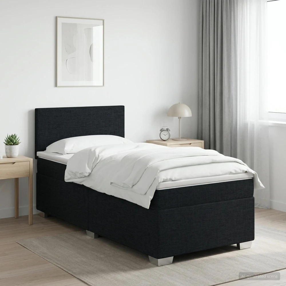 Lova su čiužiniu ir LED apšvietimu Juoda 90 x 190 cm Audinys