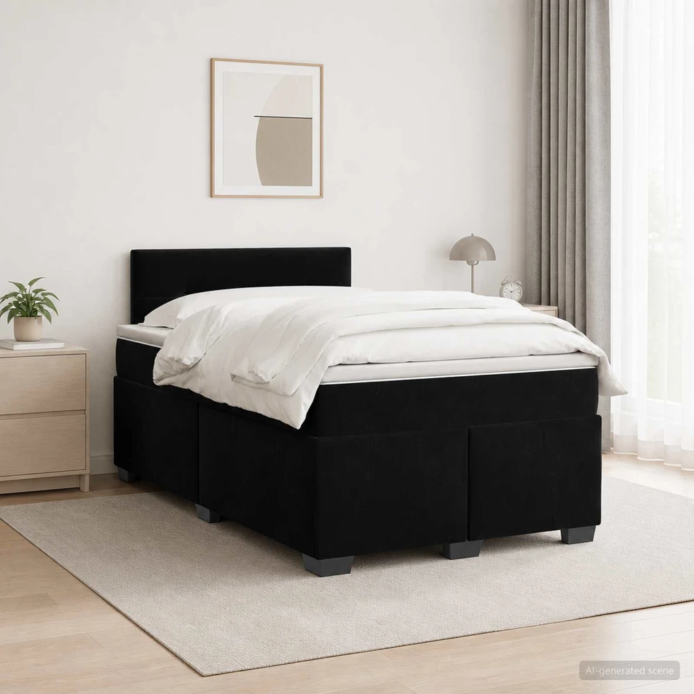 Lova su čiužiniu ir LED apšvietimu Juoda 120 x 190 cm Aksomas