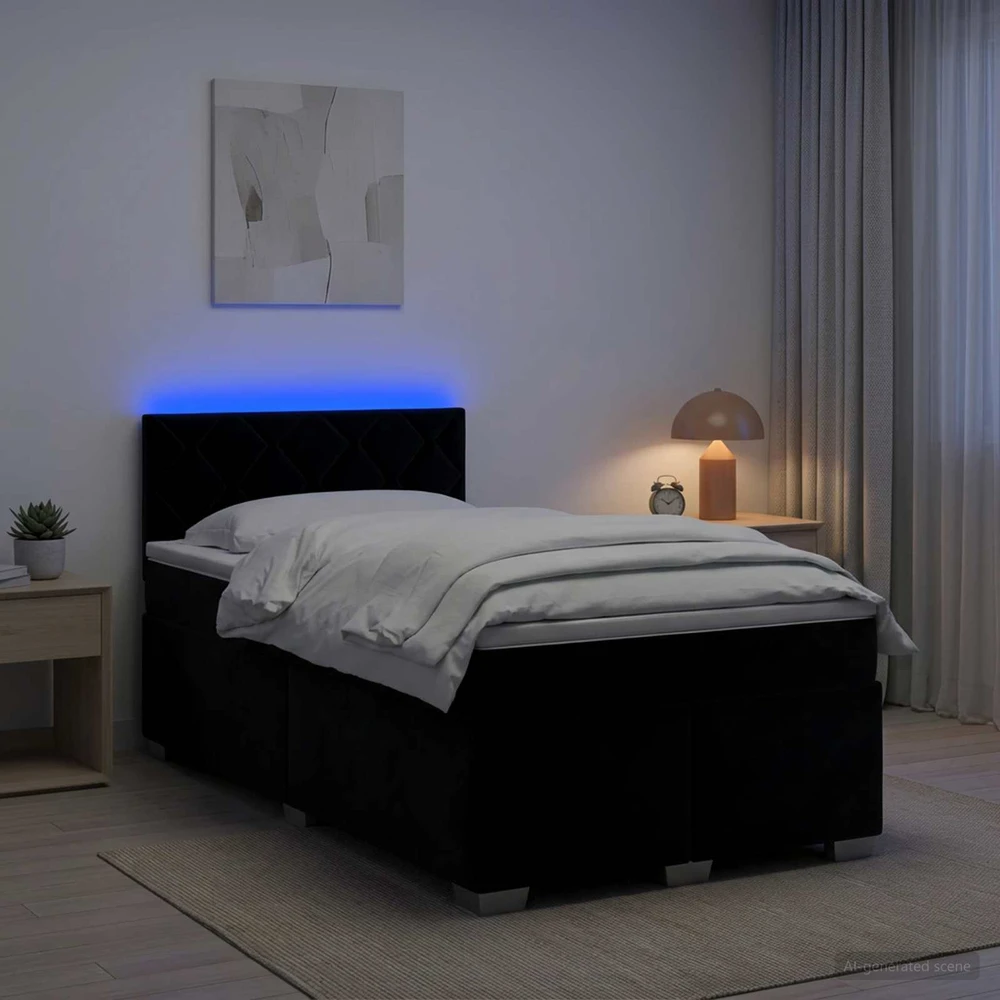 Lova su čiužiniu ir LED apšvietimu Juoda 120 x 190 cm Aksomas