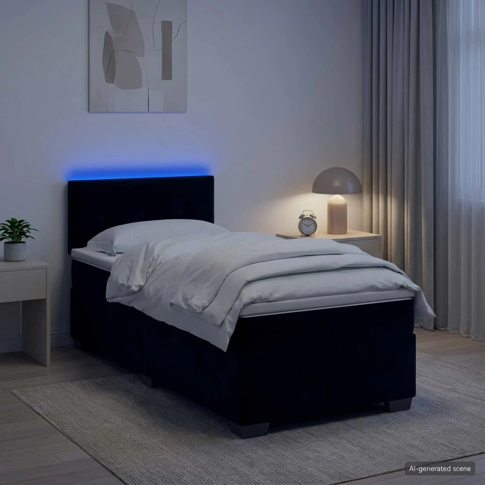 Lova su čiužiniu ir LED apšvietimu Juoda 90 x 190 cm Aksomas