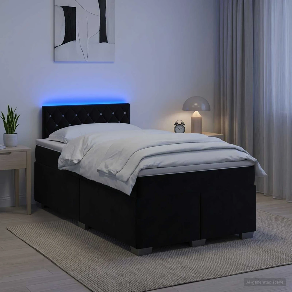 Lova su čiužiniu ir LED apšvietimu Juoda 120 x 190 cm Aksomas