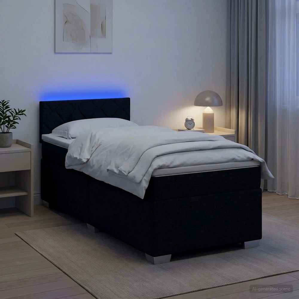 Lova su čiužiniu ir LED apšvietimu Juoda 90 x 200 cm Audinys