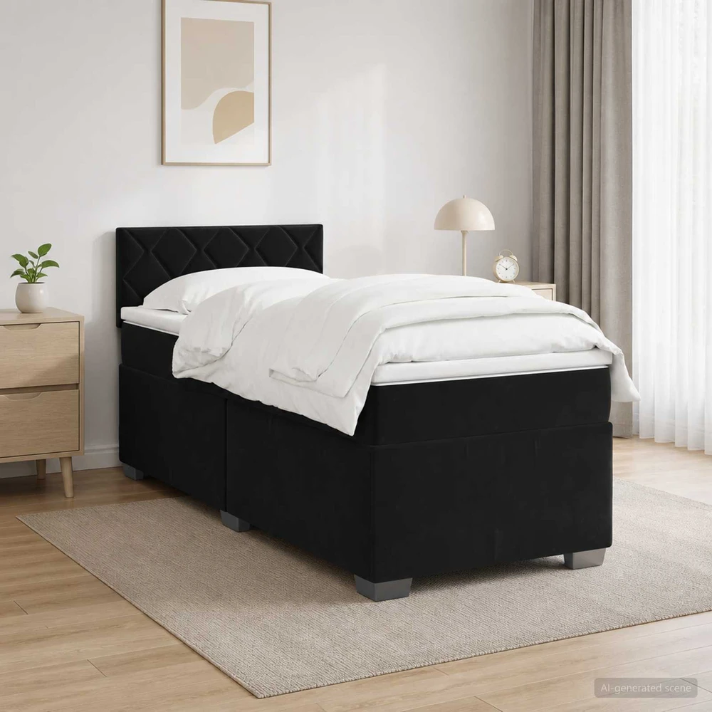 Lova su čiužiniu ir LED apšvietimu Juoda 100 x 200 cm Aksomas