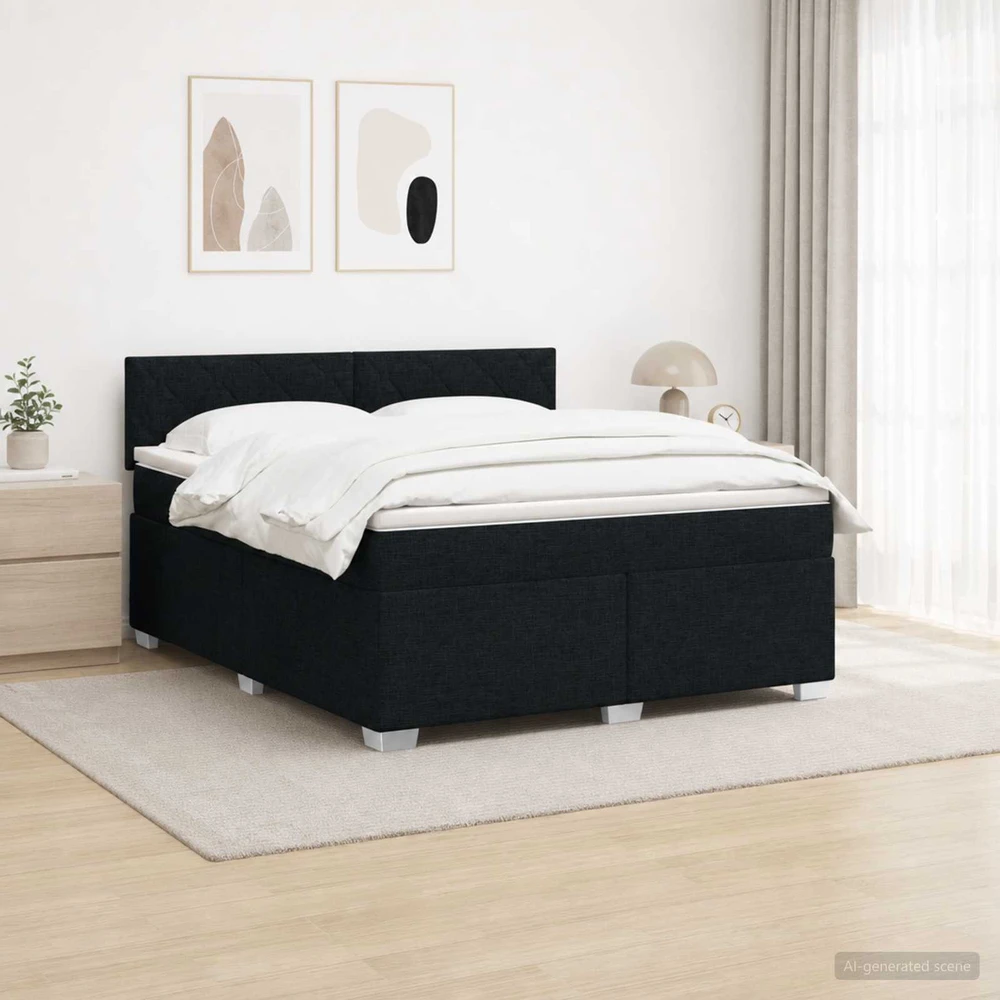 Lova su čiužiniu ir LED apšvietimu Juoda 160 x 200 cm Audinys