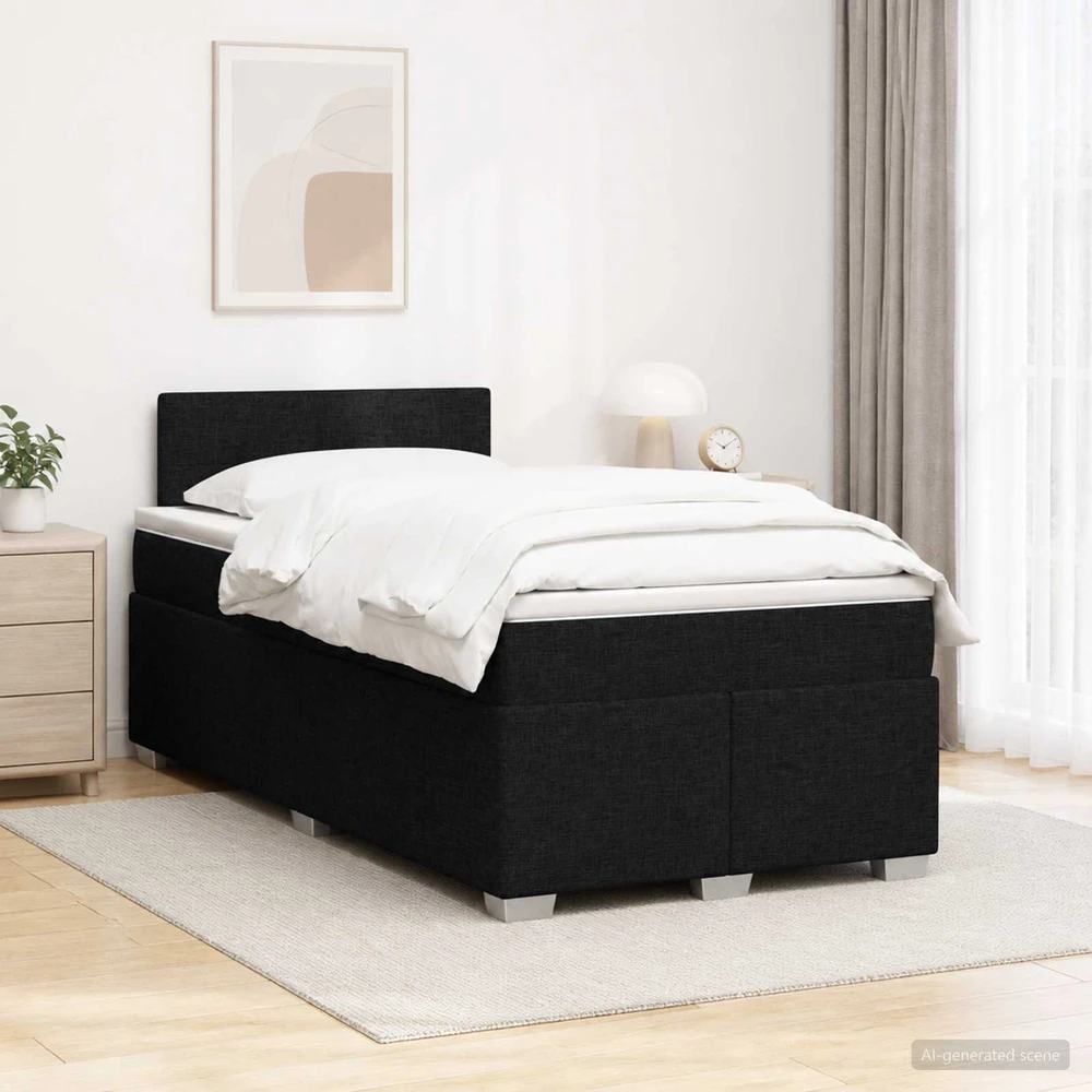 Lova su čiužiniu ir LED apšvietimu Juoda 120 x 190 cm Audinys