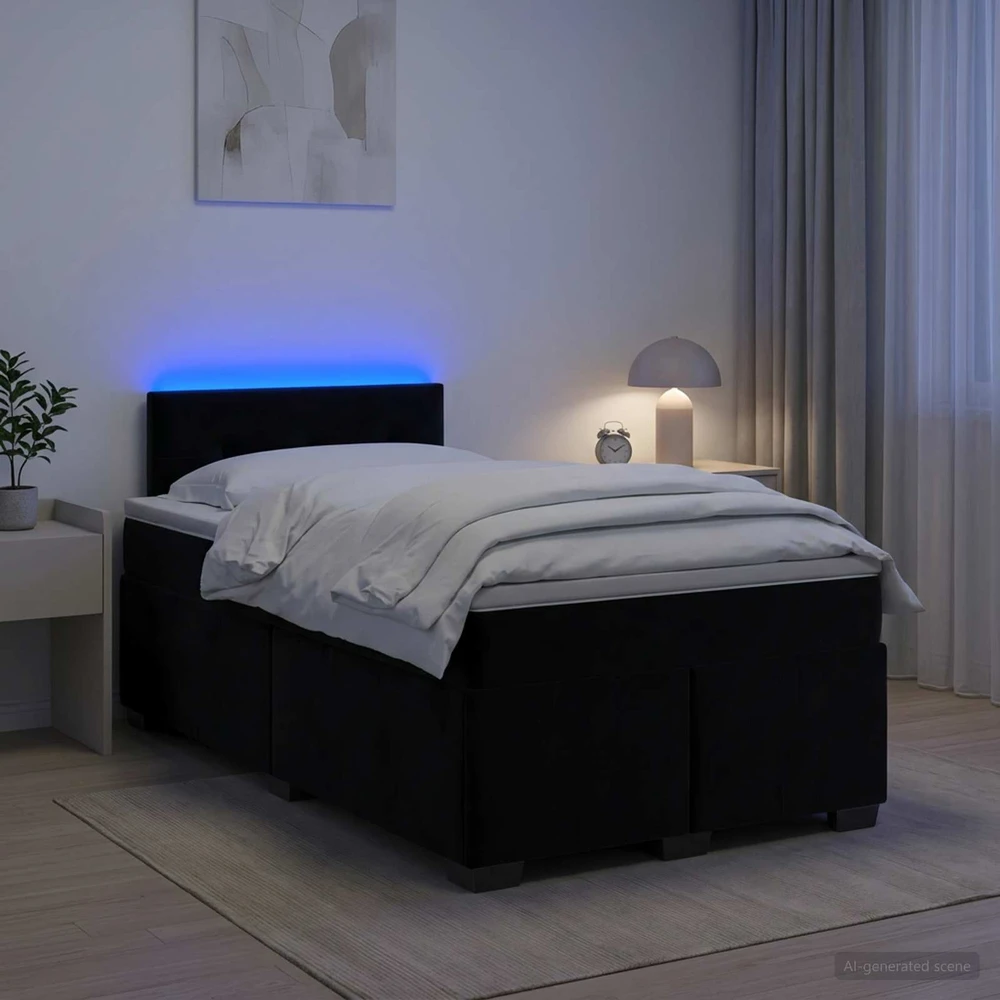 Lova su čiužiniu ir LED apšvietimu Juoda 120 x 190 cm Aksomas