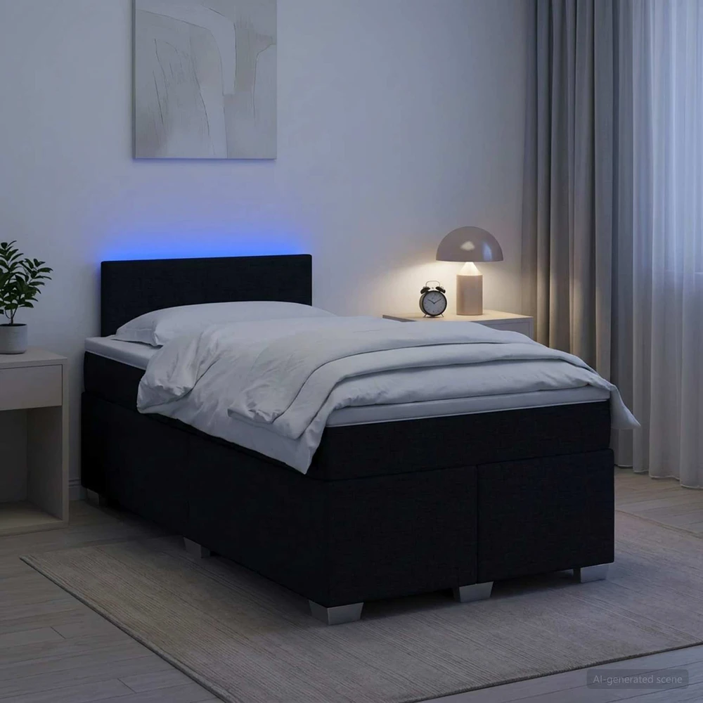 Lova su čiužiniu ir LED apšvietimu Juoda 120 x 190 cm Audinys