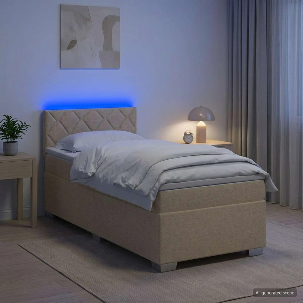 Lova su čiužiniu ir LED apšvietimu Kreminė 80 x 200 cm Audinys