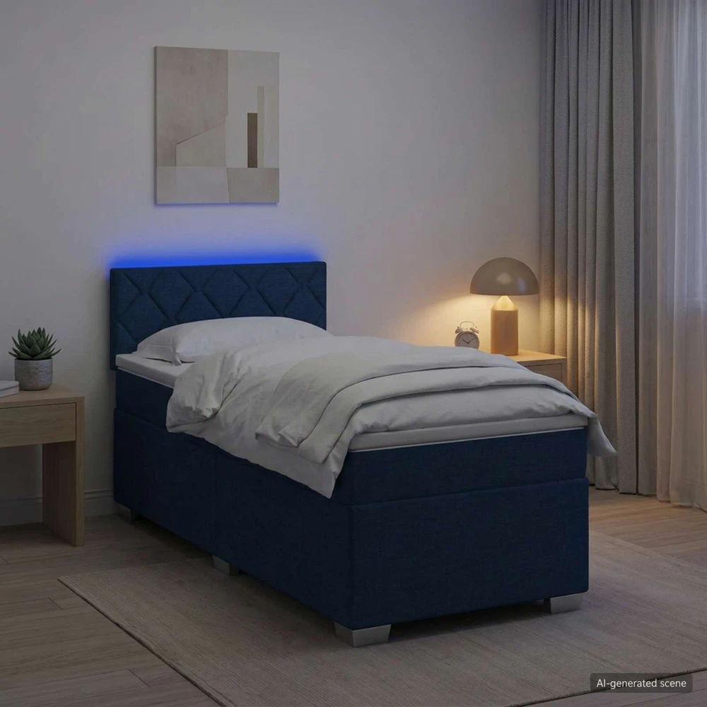 Lova su čiužiniu ir LED apšvietimu Mėlyna 90 x 190 cm Audinys