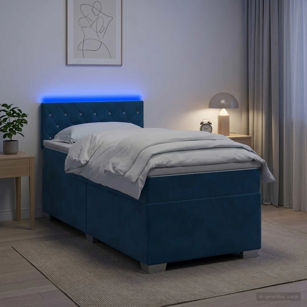 Lova su čiužiniu ir LED apšvietimu Mėlyna 100 x 200 cm Aksomas